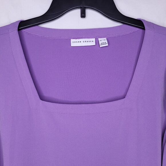 Susan Graver Top XL Purple Square Neck Liquid Knit - Picture 2 of 12